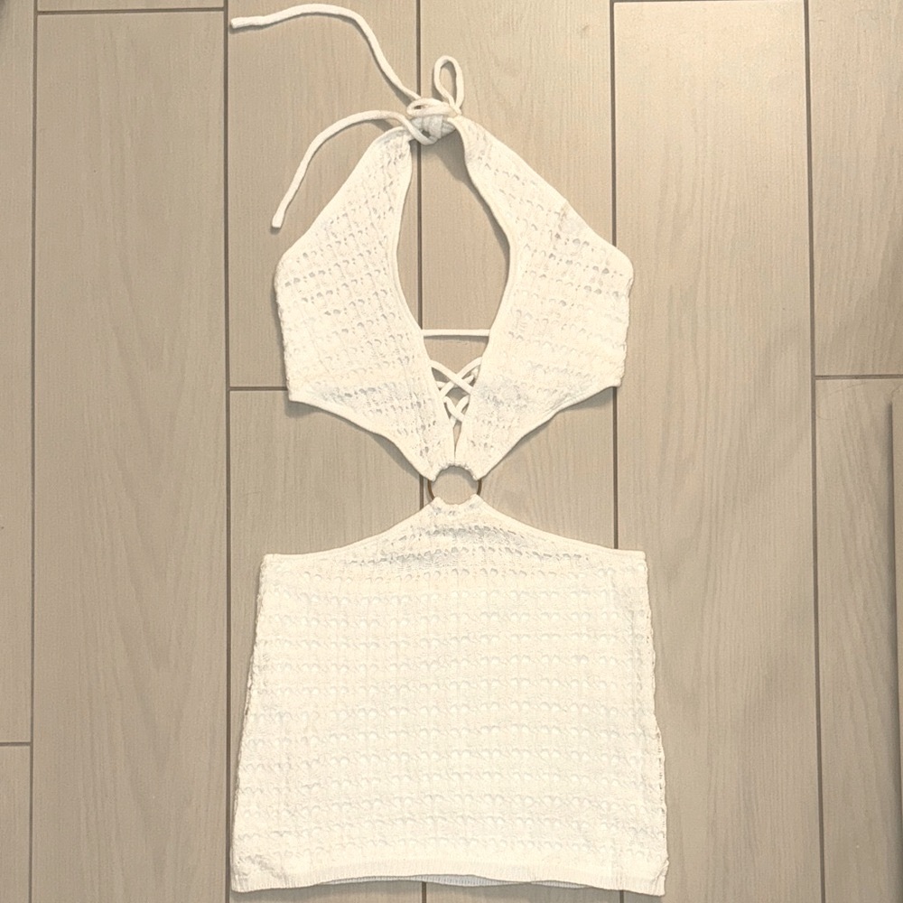 Outcast Mini Crochet White Halter Dress
